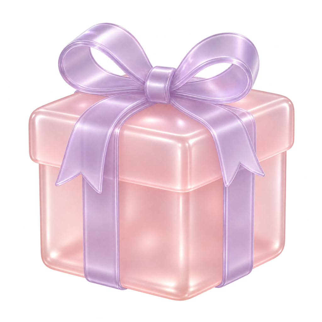 A frosted milk glass parcel tied with a lilac ribbon